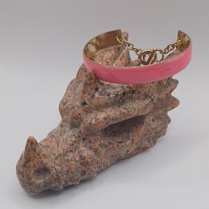 Pink Enamel On Gold Tone Women's Cuff Bracelet